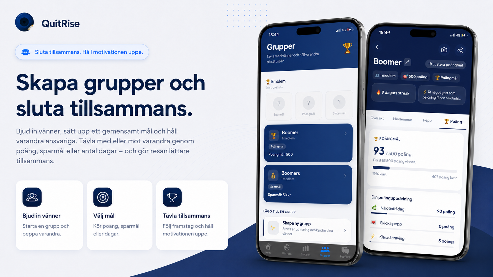 QuitRise grupper: bjud in vänner, välj mål och tävla tillsammans